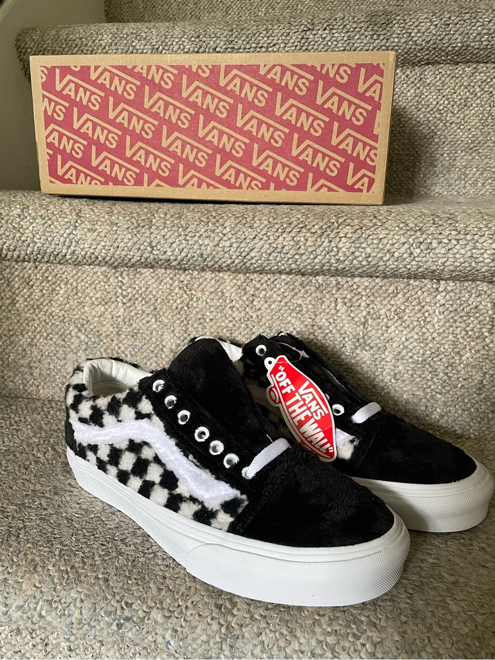 Vans Old Skool Retro Skater Nostalgic Quirky 'Sherpa Checkerboard - Black' sz 8